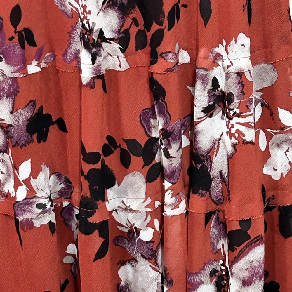Simply Vera Vera Wang Tiered Floral Midi Dress Sleeveless V Neck Red Small - Picture 5 of 11